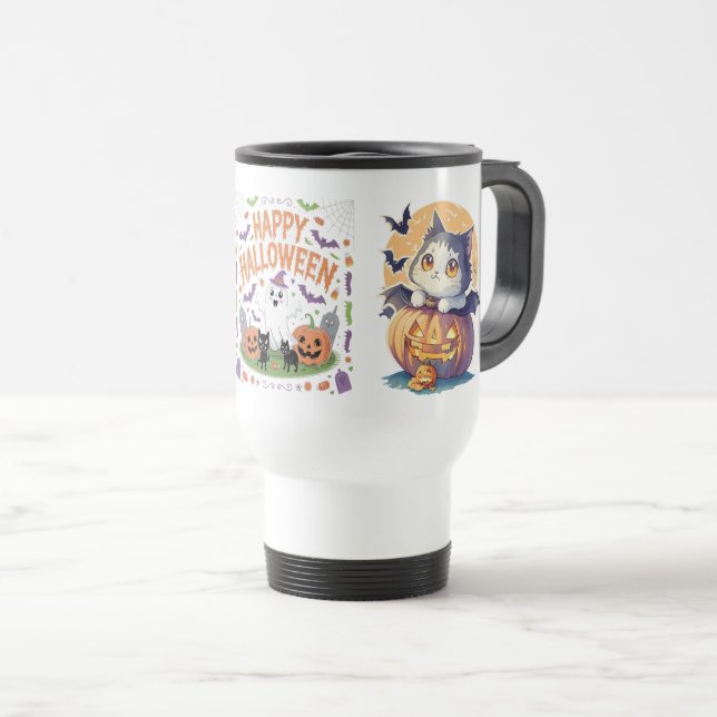 Happy Halloween 2025 Ghost Scary Pumpkin Travel Mug (Front Right)