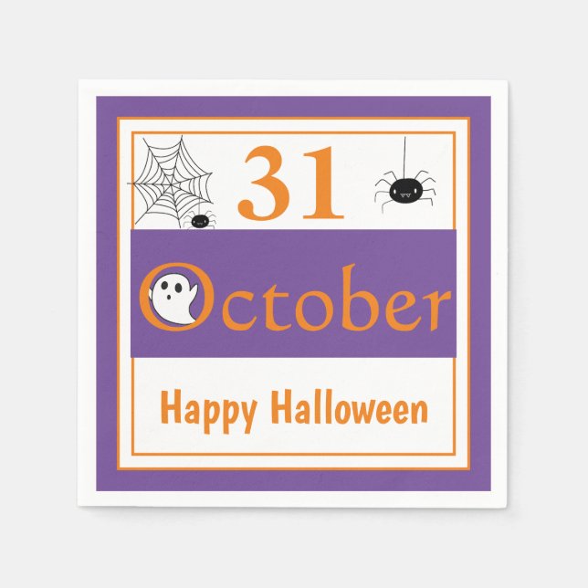 Happy Halloween 31 October Spider Halloween Party  Napkins (Front)