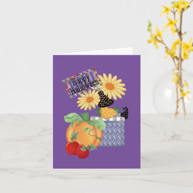 Happy Halloween 3 Folded Greeting Card (Yellow Flower)