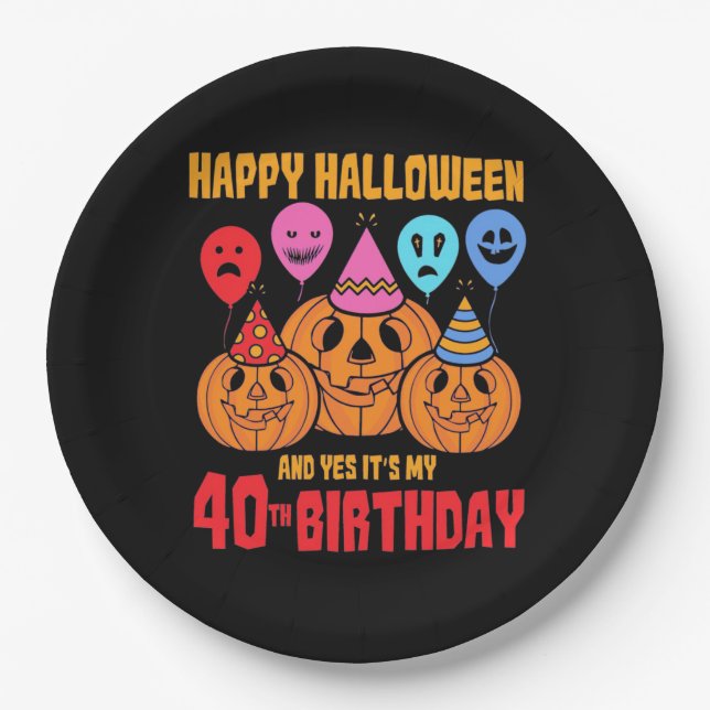 Happy Halloween 40th Birthday Paper Plates (Front)