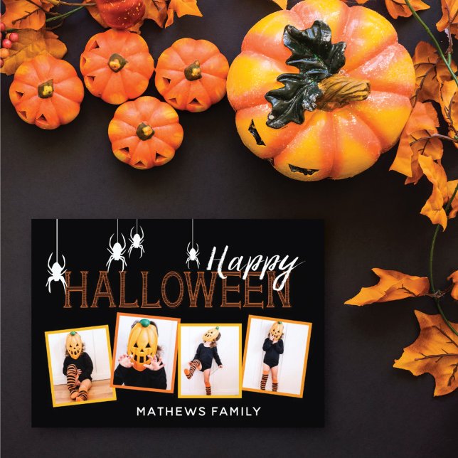 Happy Halloween 4 Photo Spiders | Card (Send out these cute Halloween cards to your friends and family featuring spiders and photo frames.)