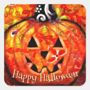 Happy Halloween Abstract Jack O Lantern Pumpkin Square Sticker