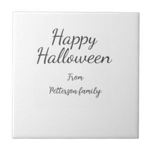 Happy Halloween add family name calligraphy modern Ceramic Tile