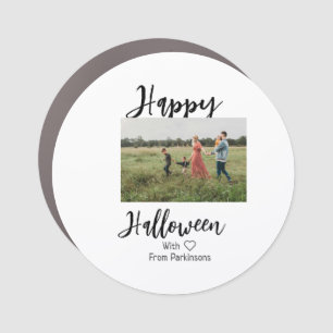 Happy Halloween add family name photo black simple Car Magnet