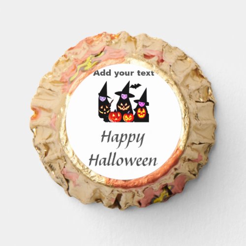 Happy Halloween add name text witches pumpkin lant Reeses Peanut Butter Cups