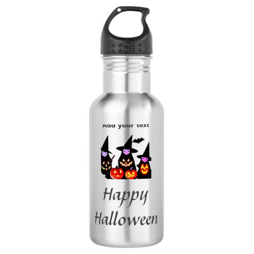 Happy Halloween add name text witches pumpkin lant Stainless Steel Water Bottle