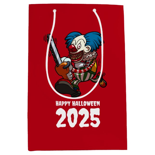 Happy Halloween Add The Year Crazy Chainsaw Clown Medium Gift Bag (Front)