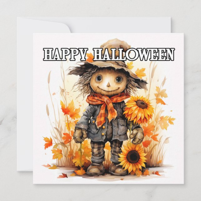 Happy Halloween Adorable Scarecrow Card (Front)