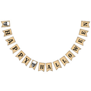 Happy Halloween Aged Skull B&W Bunting Banner