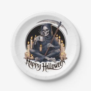 Happy Halloween and a skeleton  Paper Plates