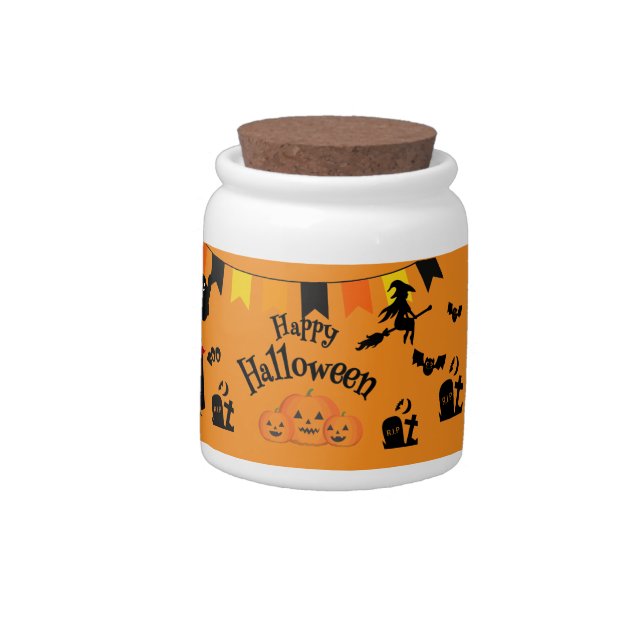 Happy Halloween and Halloween Characters  Candy Jar (Left)
