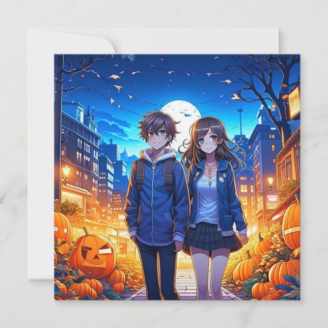 Happy Halloween | Anime Couple Holding Hands Card (Front)