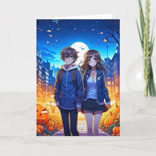 Happy Halloween  Anime Couple Holding Hands Card