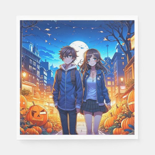 Happy Halloween  Anime Couple Holding Hands Napkins