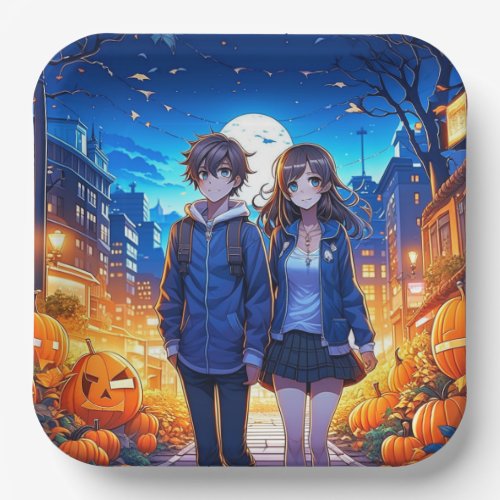 Happy Halloween  Anime Couple Holding Hands Paper Plates