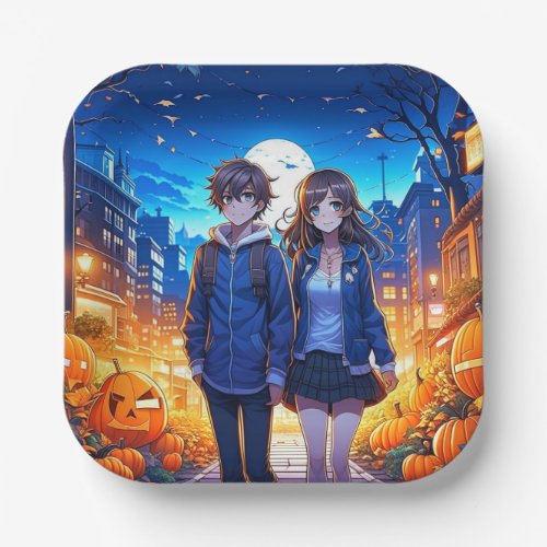 Happy Halloween  Anime Couple Holding Hands Paper Plates