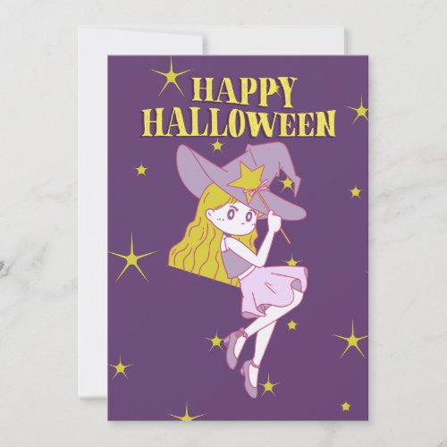 Happy Halloween Anime Witch Holiday Card