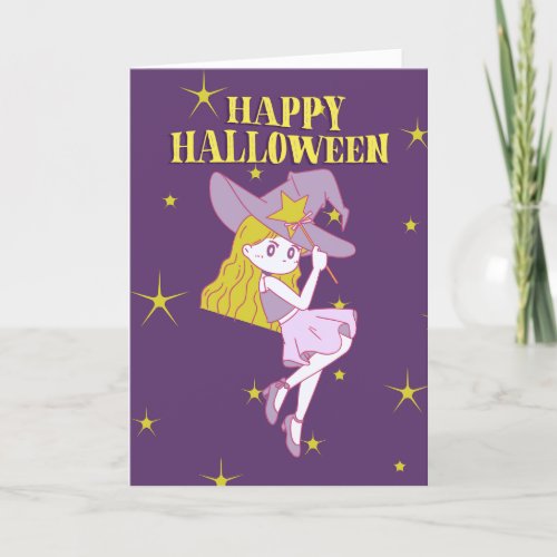 Happy Halloween Anime Witch Holiday Card