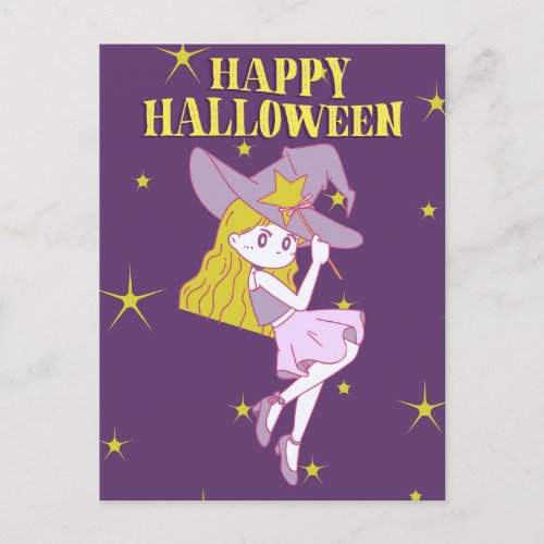 Happy Halloween Anime Witch Holiday Postcard