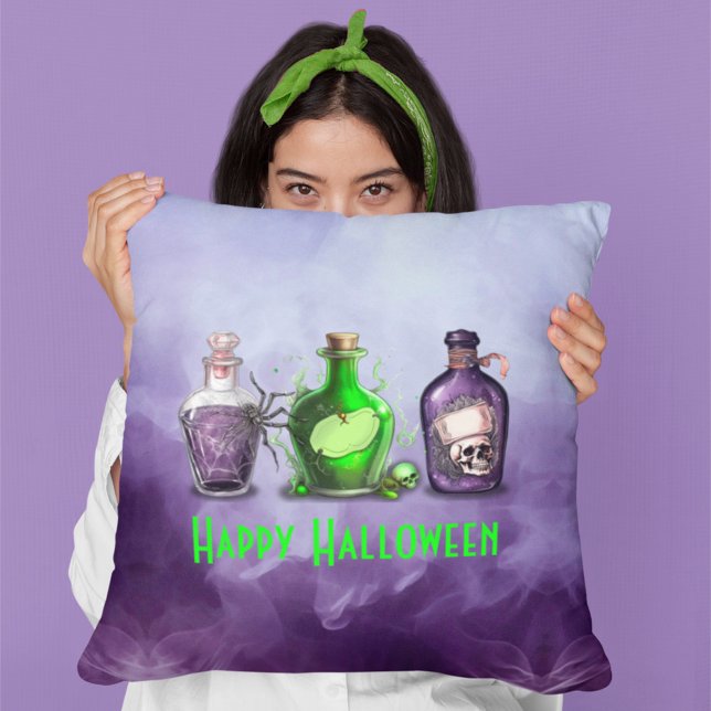 Happy Halloween Apothecary Jar Throw Pillow (Creator Uploaded)