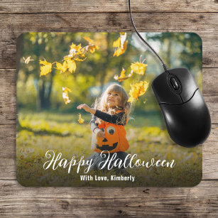 Happy Halloween Autumn Fall Simple Photo Script Mouse Pad