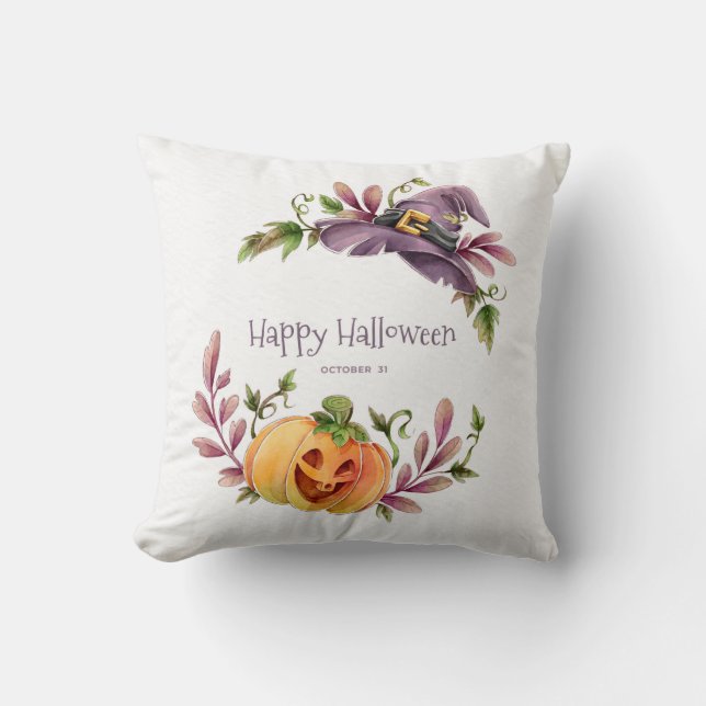 Happy Halloween Autumn Foliage  Throw Pillow (Front)