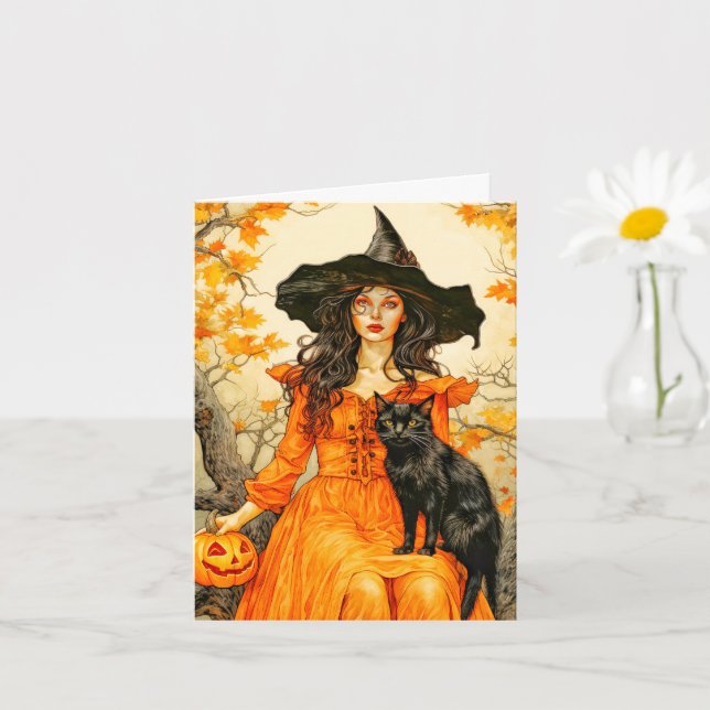 Happy Halloween Autumn Witch Card (Small Plant)