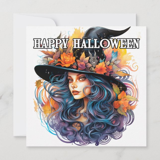 Happy Halloween | Autumn Witch Illustration Card (Front)