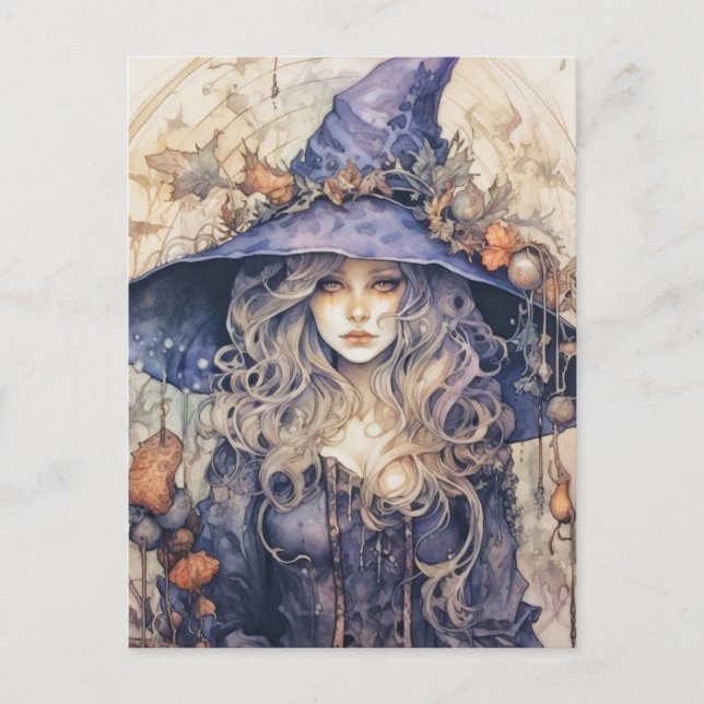 Happy Halloween | Autumn Witch Postcard (Front)