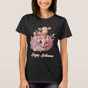 Happy Halloween Baby Calf in Pink Pumpkin T-Shirt