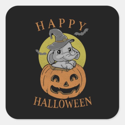 Happy Halloween Baby Elephant Square Sticker