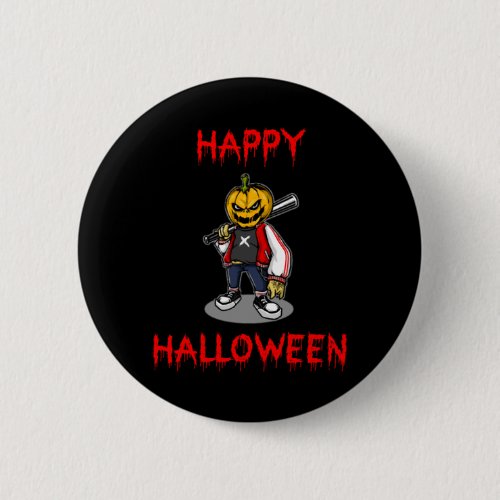 Happy Halloween Baseball Player Button