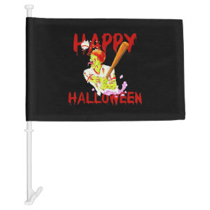 Happy Halloween Baseball Zombie Costume Gift Car Flag