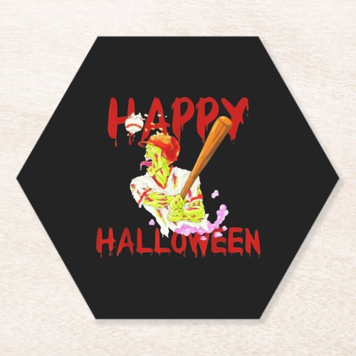 Happy Halloween Baseball Zombie Costume Gift Paper Coaster