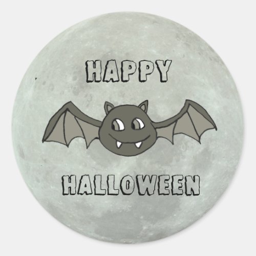 Happy Halloween Bat and Full Moon Classic Round Sticker