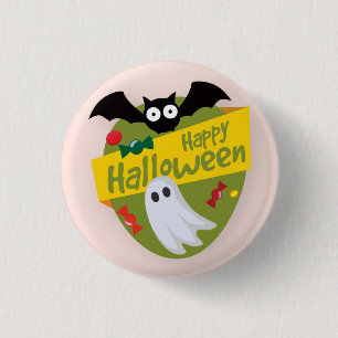 Happy Halloween Bat and Ghost   Pin Button
