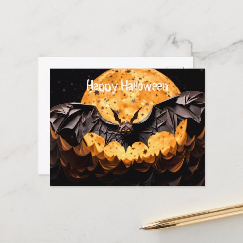 Happy Halloween Bat and Moon Postcard