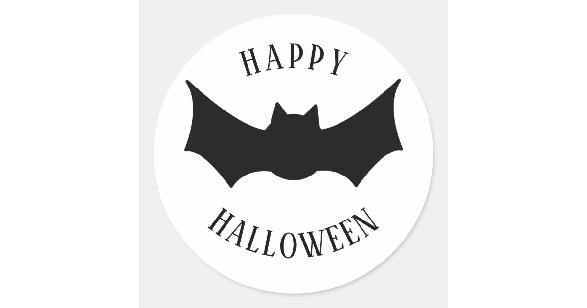 Happy Halloween. Bat. Black and white spooky Classic Round Sticker | Zazzle