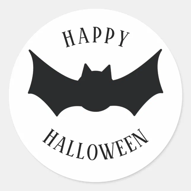 Happy Halloween. Bat. Black and white spooky Classic Round Sticker | Zazzle