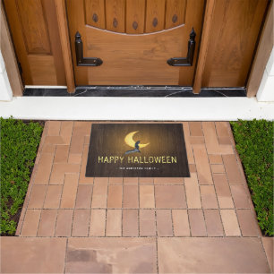 Happy Halloween Bat & Moon Rustic Background Doormat