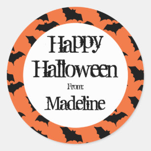 Happy Halloween Bat Pattern Kids Personalized Classic Round Sticker