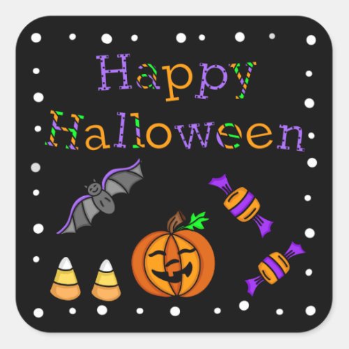 Happy Halloween Bat Pumpkin Candy Corn  Square Sticker