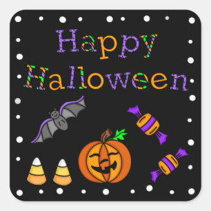 Happy Halloween Bat Pumpkin Candy Corn Square Sticker