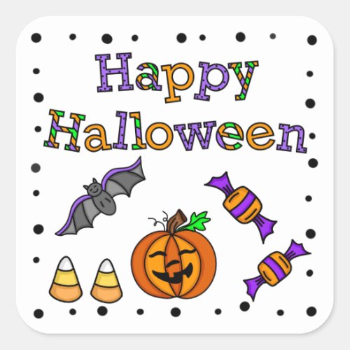 Happy Halloween Bat Pumpkin Candy Corn Square Sticker