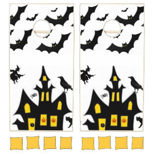 Happy Halloween Bat Witch Cornhole Set