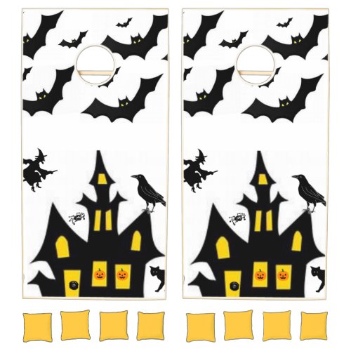 Happy Halloween Bat Witch Cornhole Set