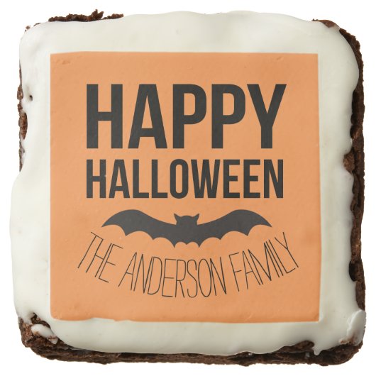 Happy Halloween Bat with Black Name Chocolate Brownie (Front)