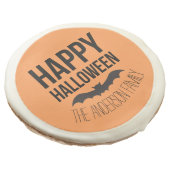 Happy Halloween Bat with Black Name Sugar Cookie (Angled)