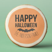 Happy Halloween Bat with Black Name Sugar Cookie