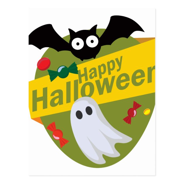 Happy Halloween Bats And Ghosts Postcard
